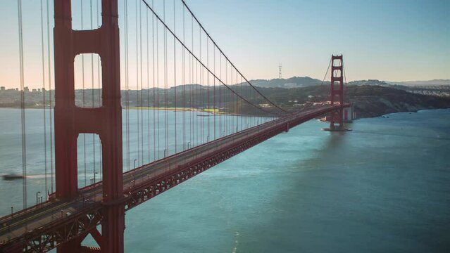SAN FRANCISCO, USA - MARCH 7, 2024: Timelapse hyperlapse panoramic view of Golden Gate Bridge in San Francisco, California, USA