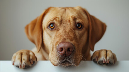 Cute Labrador Retriever, its big eyes gleaming. Isolated on white background.
