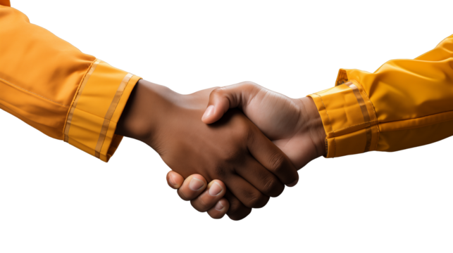 Сlose up of builders hands greeting each other. Building, teamwork, partnership, gesture and people concept.