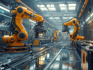 Industrial revolution, decentralized manufacturing hub, advanced robotics, efficient - these elements converge in a symbiotic relationship.