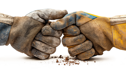 Сlose up of builders hands in gloves shake hands with each other. Building, teamwork, partnership, gesture and people concept.