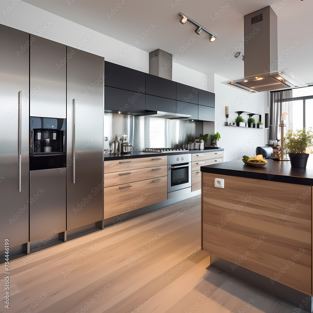 Sticker A minimalist kitchen with stainless steel appliances