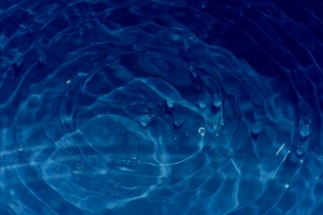 Blue water surface texture with ripples, splashes, and bubbles. Abstract summer banner background...