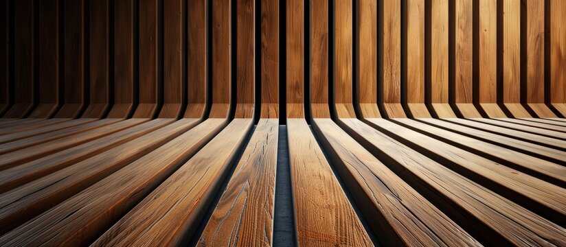 Detailed view of a contemporary wooden floor featuring vertical slats creating a sleek and stylish pattern.