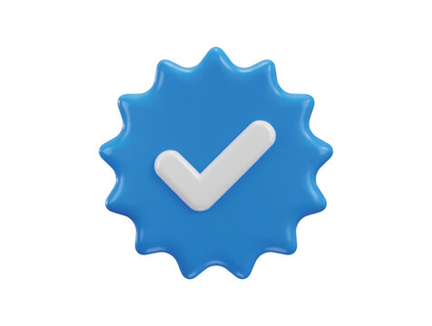 verification icon on blue tick mark icon 3d rendering vector illustration