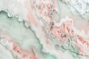 Ethereal marble texture with pink, white, green, and silver hues.