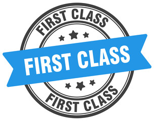 first class stamp. first class label on transparent background. round sign