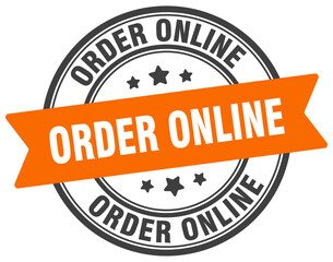 order online stamp. order online label on transparent background. round sign