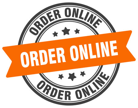 order online stamp. order online label on transparent background. round sign