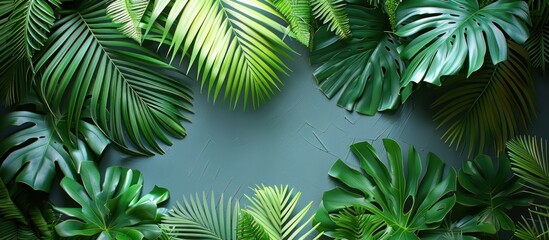 A cluster of vibrant green palm leaves tightly fastened to a wall, creating a striking botanical display indoors.