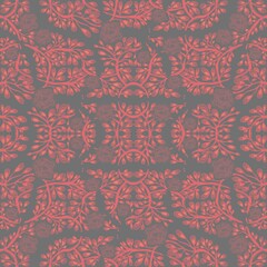Seamless pattern with roses and thorns intertwined on a gray background. Suitable for interior, wallpaper, fabrics, clothing, stationery.