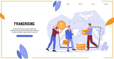 Order fulfillment Dropshipping and online trading with efficient delivery solutions. E-commerce website banner template with business people carrying out transactions for satisfied customers.