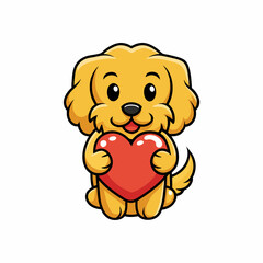 puppy dog with red love shape balloon