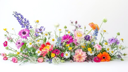 Fresh, lush bouquet of colorful flowers isolated on white background,generative ai, 