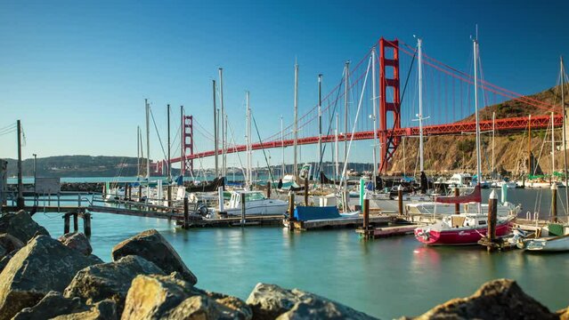 SAN FRANCISCO, USA - MARCH 7, 2024: Timelapse hyperlapse panoramic view of Golden Gate Bridge in San Francisco, California, USA