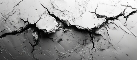 A black and white photo of cracked ice, showcasing intricate patterns and textures.