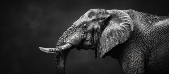 A powerful elephant captured in a striking black and white contrast.