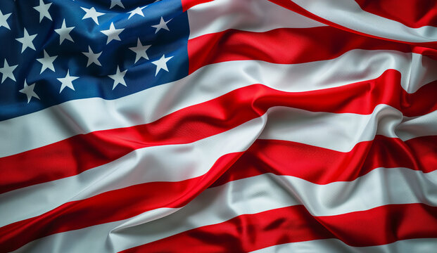 Close-up waving flag of United States of America. Independence Day graphic resources.