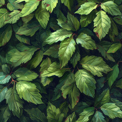 Close up Illustration with oil painting style of green leaves of ivy.