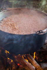 cooking in a cauldron on fire