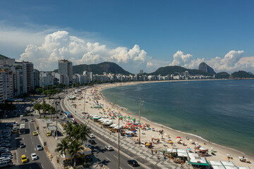 Fototapeta na wymiar Aerial, drone view of Copacabana beach in Rio de Janeiro on the summer day.