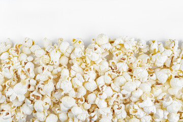 Fresh salted natural popcorn texture background. Close up detail