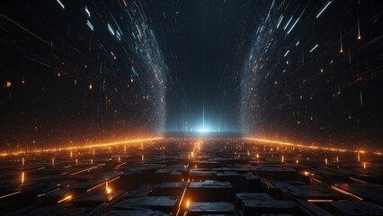 High Tech abstract backdrop with luminous particles and a dark, mysterious atmosphere
