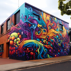 A vibrant street art mural on a city wall.