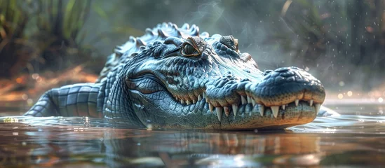 Foto op Plexiglas A large Nile crocodile floating in a body of water, showcasing its immense size and powerful presence. © FryArt Studio