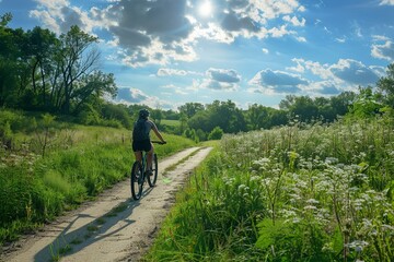 Woman Riding Bike Through Forest