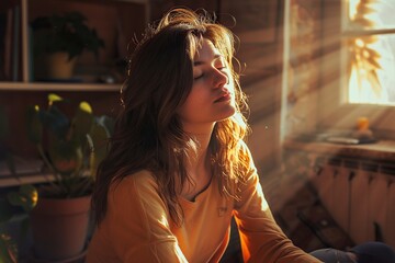 Woman Sitting on the Floor With Eyes Closed