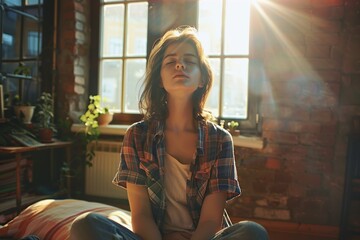 Woman Sitting on the Floor With Eyes Closed