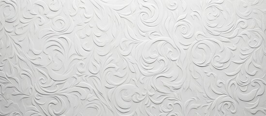 A white cement wall with a decorative brush cement pattern, creating a unique texture and design. The pattern adds visual interest and depth to the wall, making it a focal point in the room. - obrazy, fototapety, plakaty
