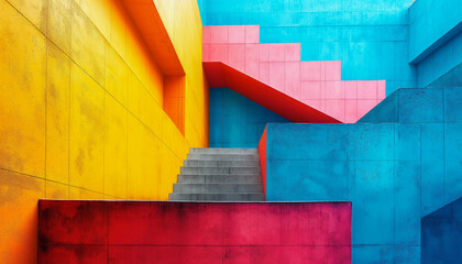 Fototapeta premium Street art painting of walls and concrete steps in city.