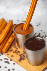 Wooden Tray With Two Chocolate-Filled Cups