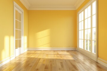 Fototapeta na wymiar Minimalist background mock up, a Yellow empty wall in empty living room interior.