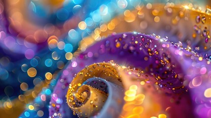 Abstract swirls in Mardi Gras colors with sparkling confetti, creating a dynamic and festive...