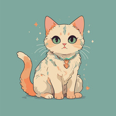 Adorable cat drawing with whiskers and playful expression.