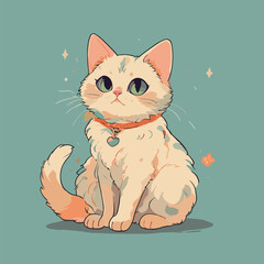 Vector graphic of a sweet cat with stripes and pink nose.