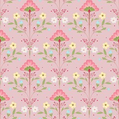 Fototapeta premium Spring botanical pattern on a pink background
