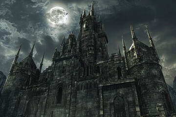Obraz premium A gothic castle with towers, battlements and gargoyles