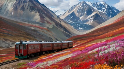 A passenger train rushes through summer fields - obrazy, fototapety, plakaty