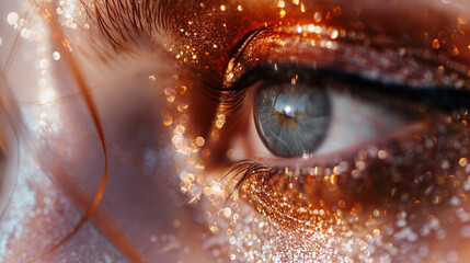  A breathtaking close-up of shimmering makeup, enhancing the natural beauty of a face in stunning ultra HD clarity 