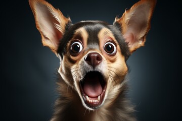 Adorable dog with a surprised expression on its face, looking at the camera in astonishment - obrazy, fototapety, plakaty