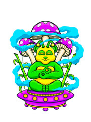 Panda doing Yoga under mushrooms