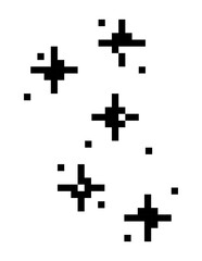 Obraz premium Pixel sparkling stars graphic element. Trendy modern retro 90s 8bit game style glitter for branding, packaging, prints and social media posts. Vector illustration isolated on transparent background