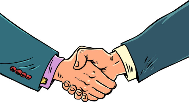 Handshake of male hands at a business meeting. Mutual respect between boss and employees. Trusting relationships with business partners.