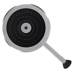 A silver pan with a black circle