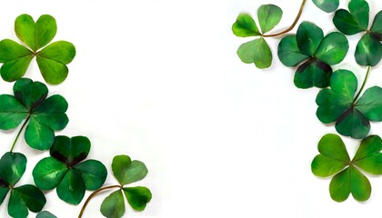 st. patrick's day clover border on white background. copy text space