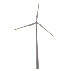 A wind turbine is standing tall on a white background